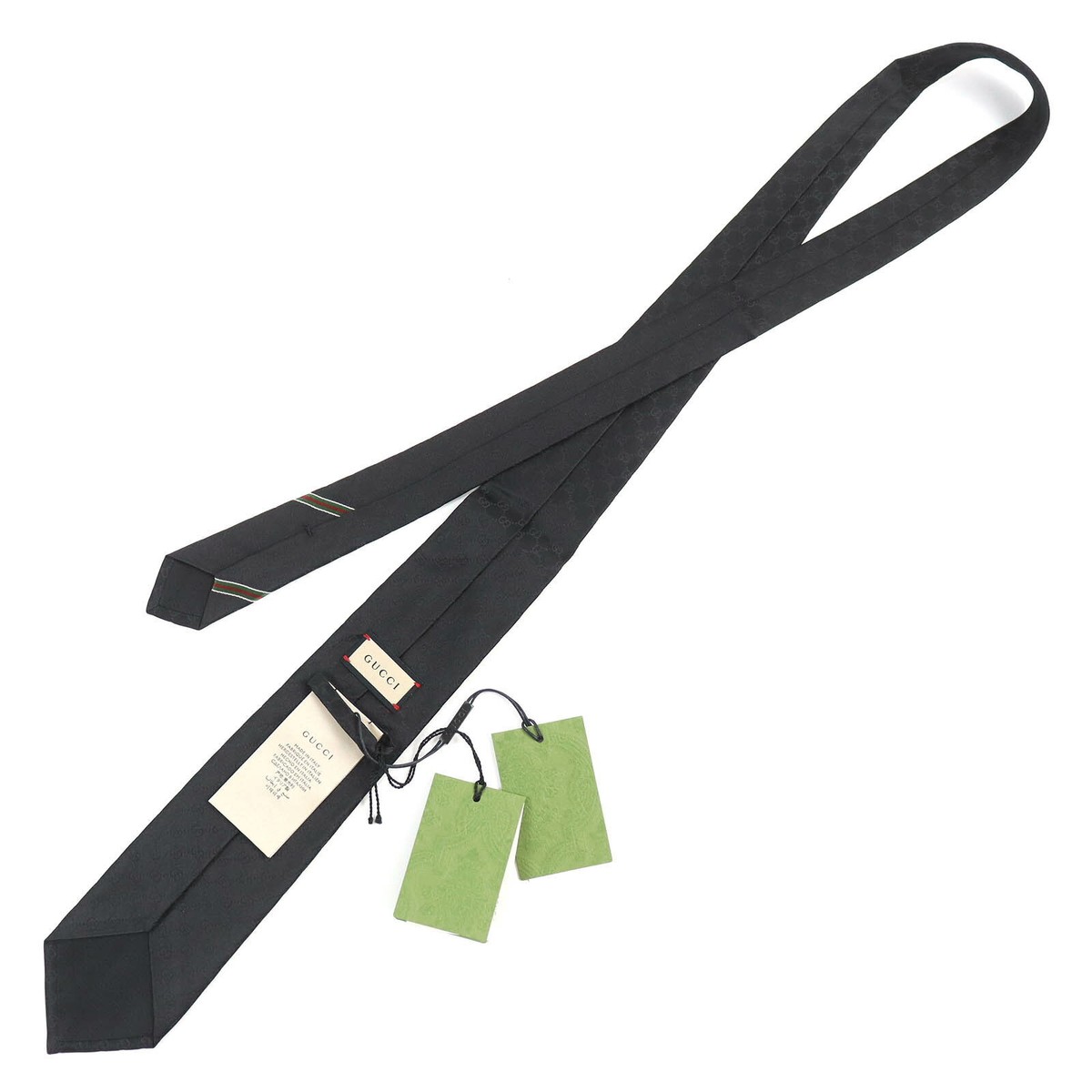 GUCCIブラックタイ ロゴ入り GUCCI Rare tie black GUCCI logo pattern silk from japan C492