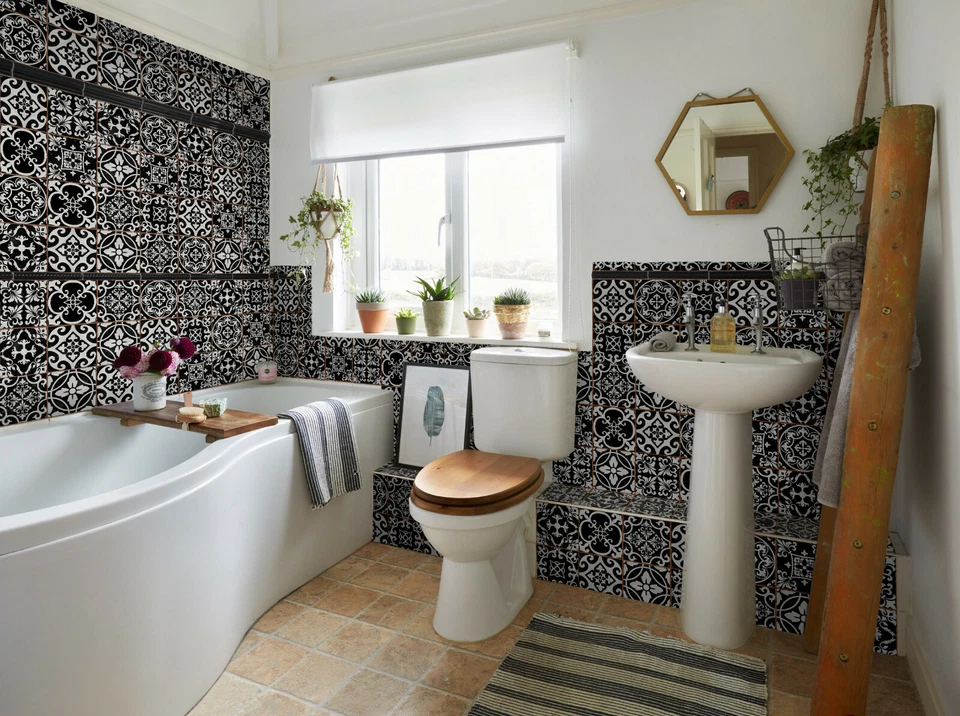 Pack of 18 black tile transfer stickers wall adhesive peel and stick mosaic wall - Image 2 of 3