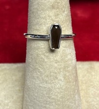 sterling silver stackable ring Size 9 Smokey Quartz Coffin
