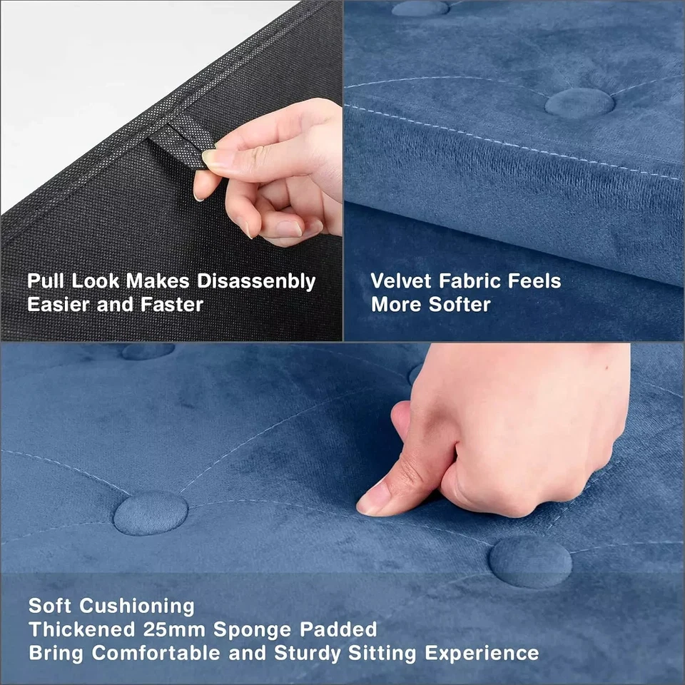 Складная оттоманская скамья для хранения, бархатная оттоманка с местом для хранения в гостиной, длинная - Изображение 4 из 4