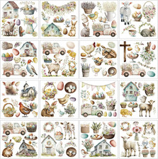 16 Sheets Farmhouse Easter Rub on Transfers for Crafts and Furniture Farm Animal