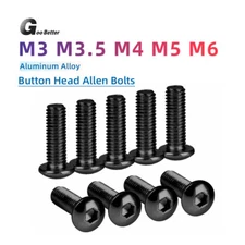 M3 ~ M6 Aluminum Dome Head Socket Button Screws Hex Allen Bolts Coloured  Black
