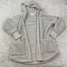 hippie rose womens small cardigan hoodie long sleeve fuzzy soft beige tan 