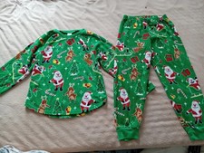 The Children's Place Christmas Pajama Set Boy Girl Size 7/8 Medium Fleece Green