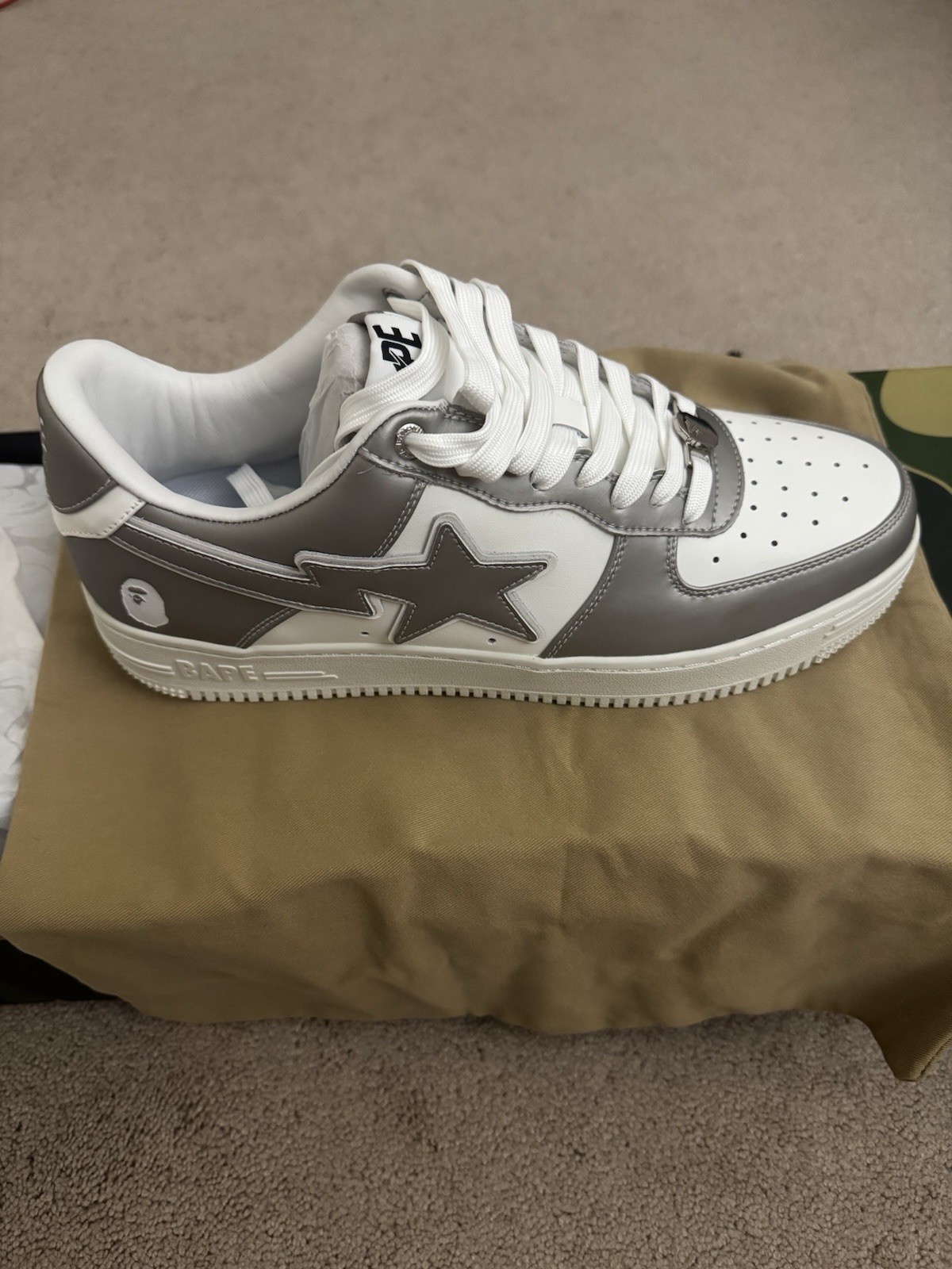 Bape a Bathing Ape Brand New Shoes Men’s Size 11 Silver 121 with BAPE bag!!