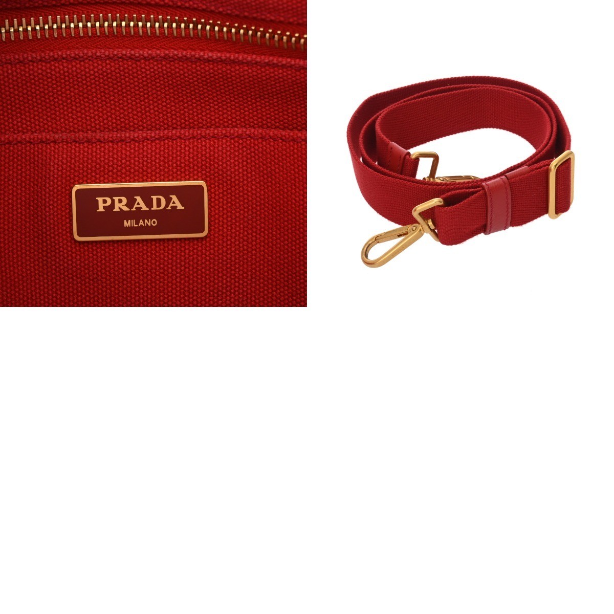 PRADA CANAPA Mini Red 1BG439 Ladies Canvas Handbag B Rank Used  from japan thumbnail 10