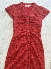 Valentino Boutique Red Polka Dot Silk Sheath Dress V-Neck Cap Sleeve 4