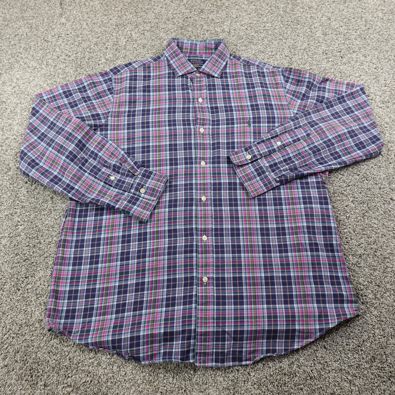 Polo Ralph Lauren camicia uomo XL blu pony vestibilità classica performance flanella preppy