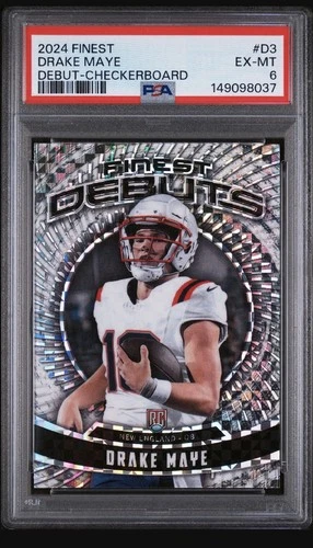 2024 Topps Finest - Debut Drake Maye #D-3 Checkerboard Refractor (RC) PSA 6