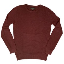 Mens Burgundy Waffle Knit Crewneck Sweater Maroon Long Sleeve Pullover Ribbed
