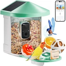 VEVOR Smart Bird Feeder w/Camera,2K HD AI Identify 10000+ Bird Species,Solar-Pow