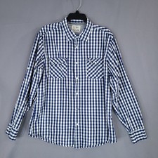 PD C Men's Casual Button-Down Shirt Blue White Large Cotton