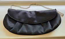 Black Pleated Clutch Purse w/ Silver Chain Shoulder Strap, Snap, Small