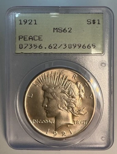 1921 PEACE SILVER DOLLAR HIGH RELIEF RATTLER PCGS MS62