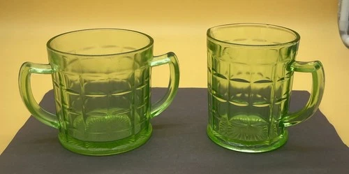 Vintage Hazel Atlas Colonial Block Pattern Uranium Glass Set! Sugar/Creamer!