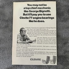 1971 Clevite 77 Engine Bearings George Bignotti Racing Vintage Print Ad