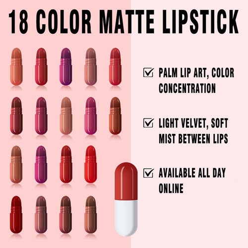 18 Farben Kapsel Lippenstift Set Langanhaltend Matt Samt Feuchtigkeitsspendender Lippenstiftθ - Bild 22 von 24