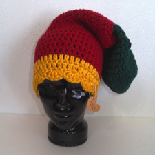 Handmade Crochet Long Slouch Beanie Hat Adult Red Yellow Green Rasta Style 19"