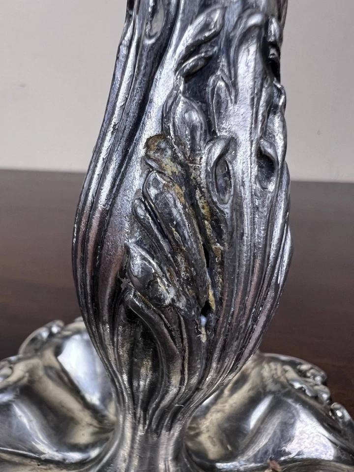 Antique Art Nouveau Silver Plated Candelabra 5 Arm Ornate Swirl 12.5" Flaw - Image 4 of 4