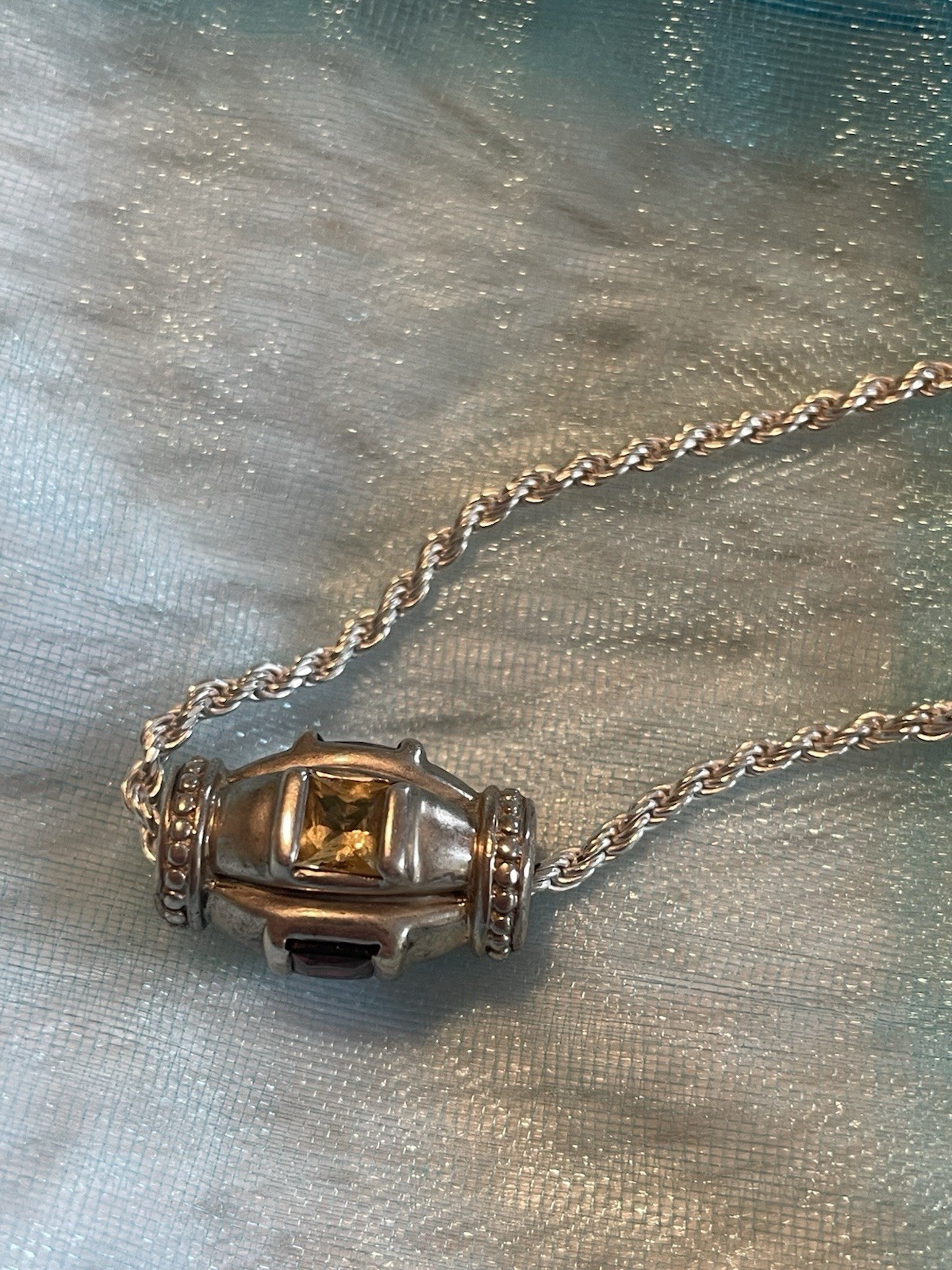 Sterling Silver 925 Multi Gemstone Barrel Pendant… - image 1