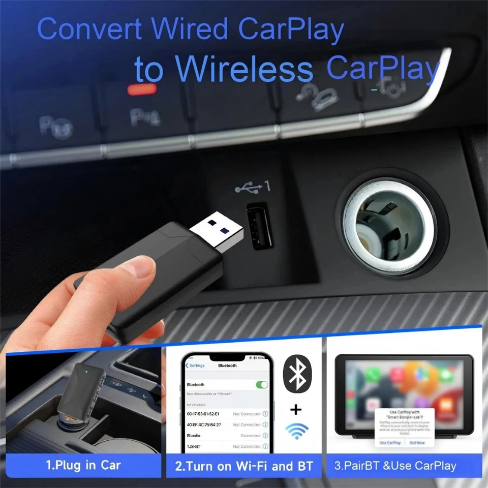 NUOVO 2025 Adattatore Wireless Carplay Android Auto 2in1 Smart Mini Box WIFI BT - Immagine 2 di 4
