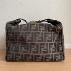 FENDI Zucca Patterns Turn-lock Handbag Pouch Leather Canvas Brown From Japan