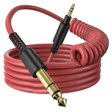Coiled 3.5mm to 6.35mm TRS Stereo Audio Cable, 6.9ft-9.8ft Stretchable, Gold-...