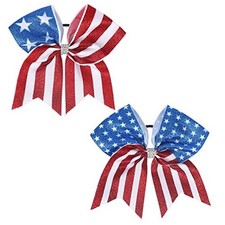 2PCS American Flag 8 Inch Glitter Ribbon Patriotic Bow Ties with Style A