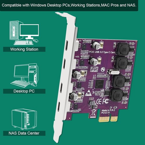 PCIe USB-C Expansion Card 4 Ports 5Gbps Self-Powered for Windows PCs - Afbeelding 10 van 10