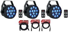 3 Rockville RockPAR TRI LED RGB Par Cans DJ Black DMX Wash Lights Remotes Cables
