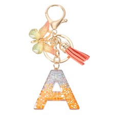 Orange/Silver Alphabet A Tassel Butterfly Initial Letter Keychain for Handbag