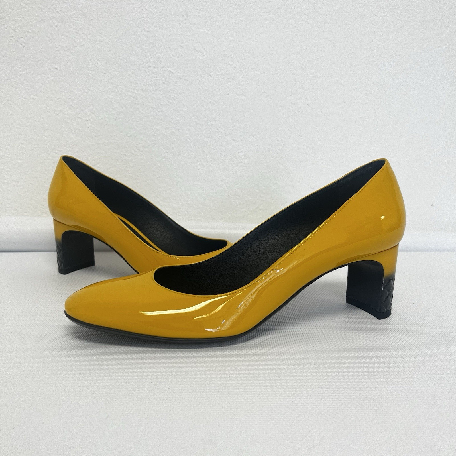 BRAND NEW Bottega Veneta Leather Patent Isabella Sunset Block Heels pumps 36 1/2