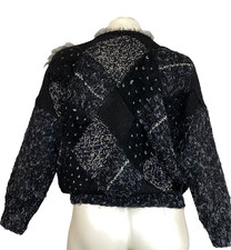 Vintage 1980s black Angora sweater XL unisex patchwork mohair cotton pullover