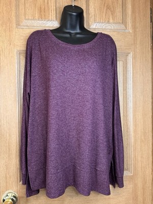 Eesome Plum Oversized Size Small Split Hem Top Round Neck Shimmer Threads Womens