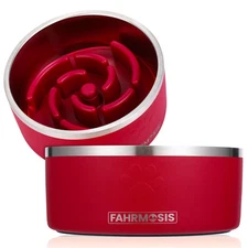 64 OZ Dog Bowl with Slow Feeder Insert, Stainless Steel Dog Bowls for Medium ...