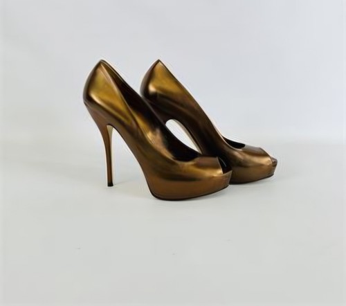 Gucci Bronze Metallic Peep Toe Platform Heels Pumps Women’s Size 41 Italy w/ Box - Picture 4 of 16