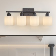 4 Lights 25 Inch Bathroom Mirror Vanity Light Milk Glass Shade Wall Sconce Black