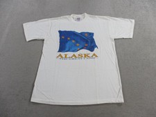 VINTAGE Alaska Shirt Adult Medium White State Flag Graphic Print USA Made 90s