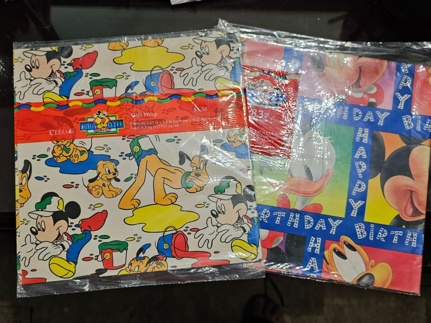VINTAGE LOT OF 2 DISNEY'S MICKEY'S STUFF FOR KIDS GIFT WRAPPING PAPER 1.67'X2.5'