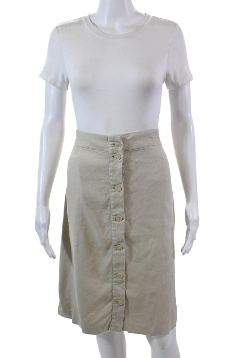 NYDJ Womens Button Front Knee Length Linen Pencil Skirt Brown Size 12
