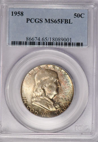 1958 Toned Franklin Half Dollar PCGS MS 65 FBL See Video Toning Silver Coin 50C