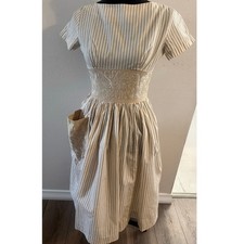 True x Vintage 1960s Lois AnnJrs Dallas Beige And White Stripped Day Dress Small