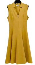 CALVIN KLEIN SLEEVELESS A- LINE DRESS, OCHRE, SIZE 8, NWT