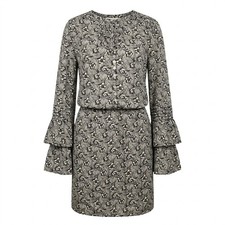 Gianni Bini Women's LARGE Black White Floral Tiered Bell Sleeve Mini Dress