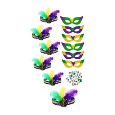 64 Pcs Mardi Gras Party Set. 6 Sequin Masks, 6 Headbands 52 Temporary Tattoos