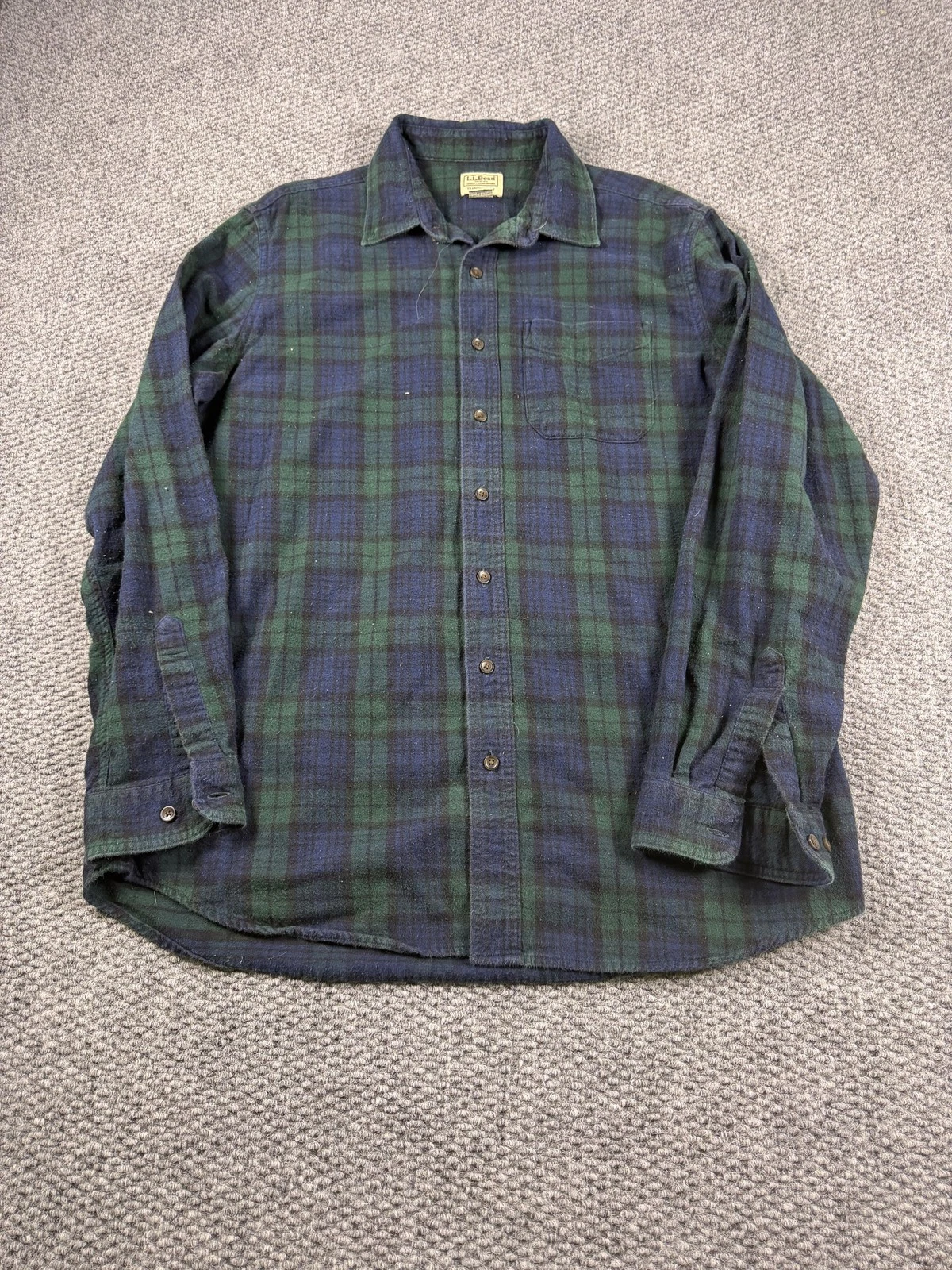 L.L. Bean Shirt Mens LT Green BlackWatch Flannel Long Sleeve Button Tall Outdoor