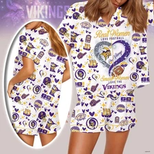 Minnesota Vikings Women Short Pajamas Breathable Summer Nightwear All Size