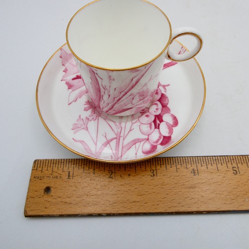 Antica tazza e piattino marrone Westhead Moore Demitasse uccellino rosso bordo oro deposito - Foto 8 di 9