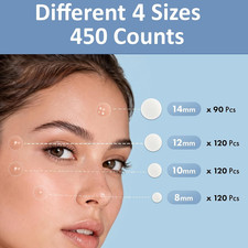 450 Pimple Patches for Face, 4 Size Hydrocolloid Acne Patches
