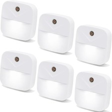 6 Pack Night Light Plug in White LED Nightlights W/ Smart Dusk to Dawn Sensor